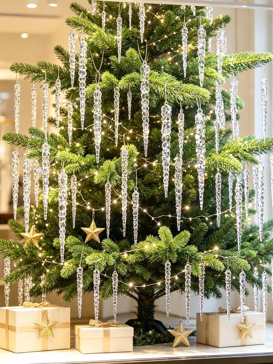 1/12/24pcs-Transparent Ice Cone Icicle Christmas Tree Decorations, Realistic Ice Stick Hanging Decor, Transparent Icicle Pendant Christmas Tree Decorations, Threaded Icicle Decorative Pendant, Christmas Decorations, Home Decor, Room Decor, Scene Decor, Christmas (13cm/5.12in) - B - View 1