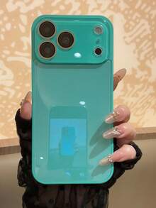 奢華純色亮面玻璃手機殼，相容 iPhone 17 Pro Max 16 15 14 13 12 11 Pro Max，鏡頭保護，極簡純色可愛優雅手機殼，相容 iPhone 17 Pro Max 16 Pro Max 17 Pro 15 Pro Max 14 Pro Max 13 Pro Max - 墨綠色 - 查看 2