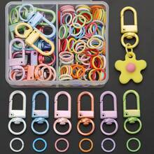 110pcs/Box Random Mixed Color DIY Keychain Making Parts, Includes 10pcs Rotating Lobster Clasps + 100pcs Jump Rings, Zinc Alloy Spring Clasps, Door Hooks, Connector Hooks, Suitable For Handmade Braided DIY Keychains, Bag Charms, Open Connection Rings, Keychain Accessories Making Materials, DIY Key Ring Accessories Making - Door Latch & Jump Ring - View 7