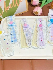 4/2/1pc Lace Fabric Bow Hook And Loop Hair Accessory, Polka Dot & Plaid Patchwork Design, Durable & Non-Damaging - Suitable For Kids And Teenagers, Daily School, Vacation, - Multicolor - View 4