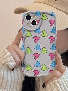 1 buah Casing Ponsel Cream Dopamine Bergelombang Ruffle Lembut Tekstur TPU Kreatif Warna Blok Cetak Penuh Bentuk Hati Kompatibel Dengan Galaxy S21 S22 S23 S24 S25 S26/Honor/ Dan Model Lainnya - Clear - View 2