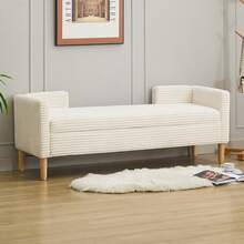 Velvet Storage Bench With Arms - Ideal For Living Room, Entryway And Bedroom - Ivory - 象牙 - 查看 2