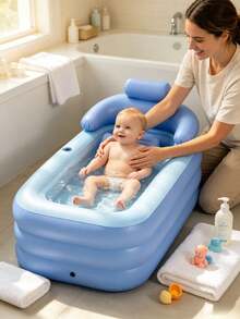 Portable Baby Bathtub, Foldable Non-Slip With Pillow Headrest, Soft Infant Bath Tub For Newborns, Suitable For Home Bathroom - Multicolor - View 2