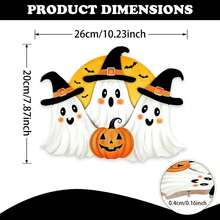 1 pieza Letrero de puerta delantera de fantasma espeluznante de Halloween, colgante de madera con linterna, calabaza y luna para decoración exterior del porche del hogar, corona de madera con murciélagos divertidos para decoración de pared interior - multicolor - Ver 8