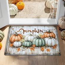 1pc Contrast Color Pumpkin Maple Leaf Wood Grain Rectangular Rug, American Country Style, Halloween, Doormat, Small Rug, Welcome Mat, Outdoor Doormat, Kitchen Rug, Front Door Mat, Garden Rug - Multicolor - View 5