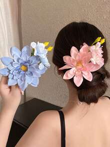 1PC/2PCS Super Fairy Sweet Cute Fabric Flower Decor Hair Clip - Multicolor - View 1