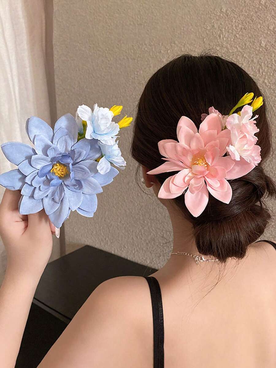 1PC/2PCS Super Fairy Sweet Cute Fabric Flower Decor Hair Clip - Multicolor - View 1