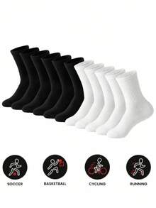 Men's Solid Color Ribbed Mid-Calf Socks, Soft Elastic Breathable Socks, All-Match Black & White Versatile, Daily Business & Sports Socks, Multi-Pack - Multicolor - View 3