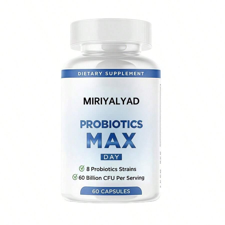 Miriyalyad Probiotics Max Day Dietary Supplement Capsules, 8 Probiotic Strains Alongside 60 Billion CFU Per Portion, 60 Capsules In Sealed Bottle For Adults' Daily Supplementary Nutritional Intake - 1件 - 查看 1