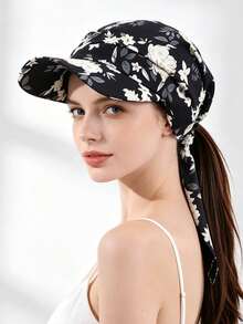 1pc Leopard Print Floral Tie-Up Bucket Hat, Suitable For Travel, Vacation, Daily Wear, Sun Protection, Multiple Colors Available - Sun Hat With Scarf - View 3