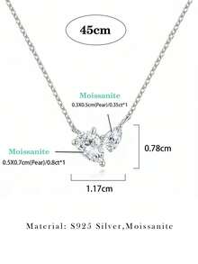 BLOVEMEE 1pc Luxury 925 Sterling Silver Pear-Shaped 5X7mmX1pc 3X5mmX1pc Total 1.2ct Moissanite Necklace, Suitable For Women's Daily Wear, Banquet, Vacation, Commute, Summer Beach, Wedding, Anniversary Jewelry Gift - Silver - View 4