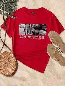 DIY Women's Personalized T-Shirt, High-Resolution Photo: Lover/Friend/Family/Pet, Slogan, Name, Funny Letters, Valentine's Day, Anniversary Sports - Red - View 4