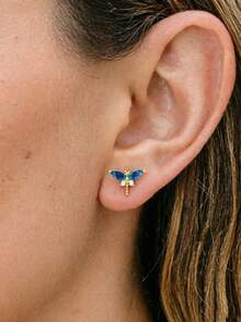 Pendientes delicados versátiles compactos casuales de moda de la serie de insectos de nivel de nicho con diseño de libélula - Multicolor - Ver 6