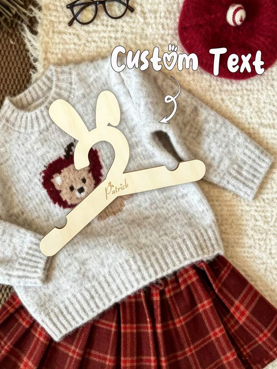 Customized Name Hanger, Personalized Wooden Hanger, Customizable Dress Hanger, Pants Hanger, Birthday Gift, Rabbit Hanger, Custom Style, Anniversary, Durable, Non-Slip, Multi-Functional, Unisex, Home, Friends, Fashion, Unique Gift - Multicolor - View 1