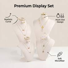 Premium Soft Microfiber Jewelry Bust Display Stand 4pcs Set, Realistic Curved Necklace Mannequin Holder, Multi-Slot Earring Design, Suitable For Store Display - Beige - View 4