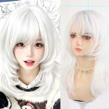45CM Women's Medium-Long Fluffy Wolf Tail Synthetic Wig With Bangs, Matte Heat-Resistant Fiber, Lolita Style, Suitable For Daily Wear, Party, Cosplay - Multicolor - View 16