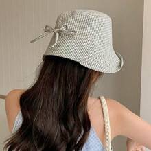 1pc/1set Japanese Style Plaid Bucket Hat For Women, Summer Outdoor Sun Protection Fashion Versatile Sun Hat - Multicolor - View 5