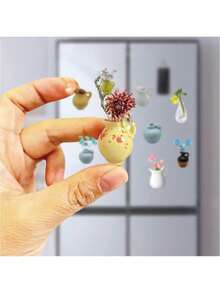 8PCS Mini Ceramic Vase Fridge Magnets Cute Plants Kitchen Decorative Refrigerator Accessories DIY Tiny Ceramic Vase Magnets For Fridge (8PCS-B) Father's Favorite Gift - View 3