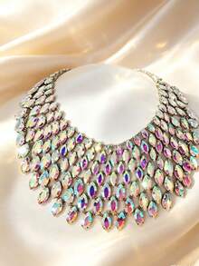 Cuier 1pc Women's Luxurious Crystal Gemstone Statement Necklace, Suitable For Party And Wedding Wear, Sparkling Rhinestone Choker - Handmade Necklace - View 9