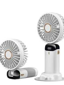 USB Rechargeable Handheld Mini Fan With LED Display, 800mAh, 3-In-1 Portable Foldable Desk Fan, Low Noise Design For Office, Outdoor, Travel, 90° Foldable With Stand - Multicolor - View 13