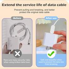 5件裝高級純色TPU防摔充電線保護套，線材收納繩，適用於Apple 18W/20W充電器 - 磨砂半透明 - 查看 8