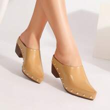 New 2026 European And American Mule Slippers, Party & Vacation Pointed Toe Fashion Slip-On Rivet Closed-Toe Slippers, Lazy Casual Slides For Women - Apricot - View 16