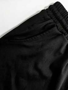 Women's Spring/Summer Casual Matching Contrast Color V-Neck Short Sleeve Top And High Waist Drawstring Straight Leg Pants 2-Piece Set Black Elegant - Black - View 6