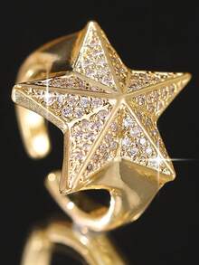 1pc Fashion Stars Cubic Zirconia Adjustable Rings,Women's Layered Fashion Personalized Ring For Daily Wear,Music Festivals,Summer Vacation Travel - Yellow Gold - View 4