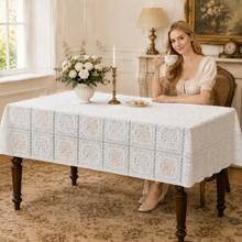 Mantel rectangular de PVC con patrón floral, impermeable, resistente a las arrugas, fácil de limpiar y lavable a máquina. Perfecto para la mesa del comedor y la decoración de fiestas al aire libre. También se puede cortar a medida para la decoración de la cocina DIY. - Beis - Ver 7