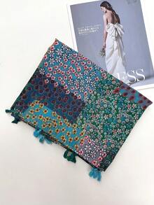 1pc Bohemian Floral Elegant Elegant Minimalist Fashion Versatile Daily Casual Gathering Party Cosplay Vacation Travel Beach Headwrap Sun Protection Shawl Scarf For Women - Cadet Blue - View 4