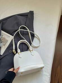 貝殼手提包 鉚釘圖案 上手柄斜跨包 拉鍊開合 女款 日常派對適用 - 白色 - 查看 6