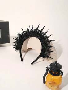 1pc Dark Crown Flower Witch Headband, Halloween Party Headband, Funny Devil Headband, Women's Hair Accessory For Party, Photo, Costume - View 3