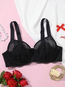 Plus Size Women's Sheer Lace Underwire Bra - Comfortable & Breathable, Full Support, Adjustable Straps - Black - View 10