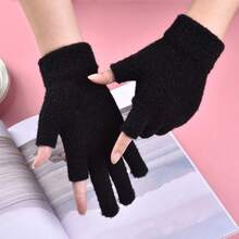 1 Pair Fashionable Warm Dew Two-Finger Gloves, Student Writing Gloves, Thickened Fleece Cold-Proof Gloves - Multicolor - View 2