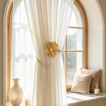2pcs Alloy Curtain Buckles Hollow Design Leaf & Flower Decor Curtain Tie Backs Floral Curtain Clips Window Decoration - 2pcs - View 5
