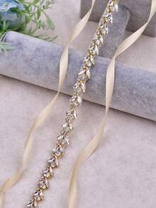 1 pièce Ceinture de taille de mariée en or faite à la main avec strass, ceinture de satin décorée de strass, décoration de taille de robe de soirée élégante avec strass, pour robe de soirée, bal, fête et mariage pour femmes - Multicolore - Voir 4