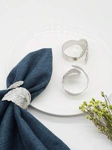 24/36/48pcs Leaf-Shaped Gold Napkin Rings, Shiny Metal Napkin Rings Table Decoration, Fashionable Autumn Napkin Rings Bulk, Suitable For Christmas, Easter, Wedding, Party, Elegant Table Setting - Silver 1 - View 7