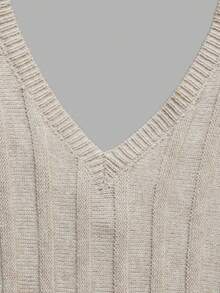 Women Autumn Deep V Neck Ribbed Knit Sweater Batwing Sleeve Khaki Loose Tops Fashion Daily Holiday Outfits Fall Clothes Women Fall Outfits - Camel - View 5