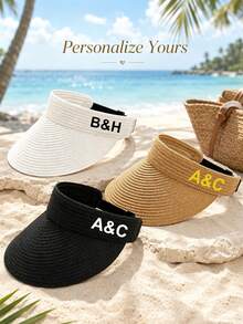 Personalized Straw Sun Hat, Customized Name Embroidered Raffia Sun Hat, Wide Brim Foldable Beach Sun Hat, Lightweight Breathable Summer Hat - Multicolor - View 6