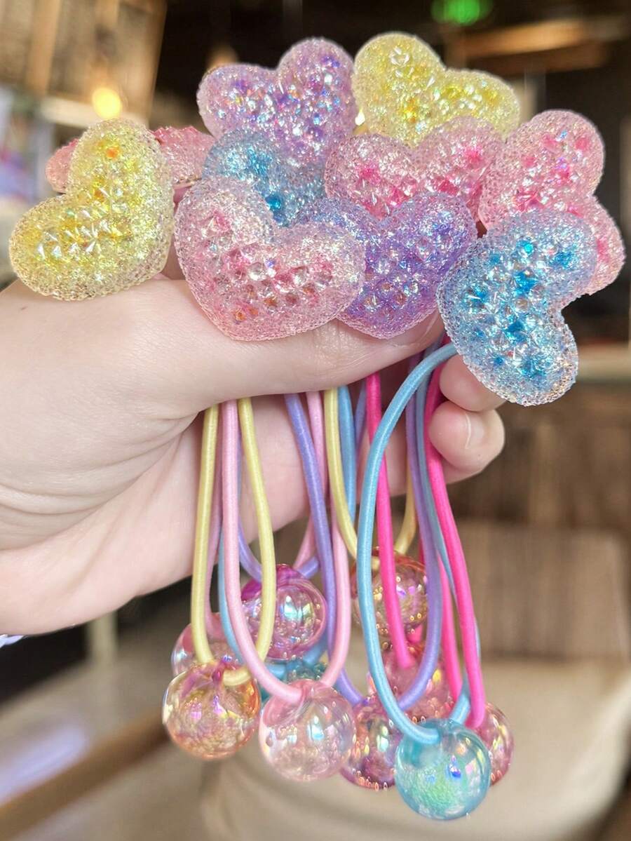 5件/1件裝可愛水鑽愛心馬卡龍髮圈,彩色珠飾彈性髮帶,波點糖果色髮繩,高彈性馬尾髮夾,不傷髮髮飾,牢固固定,適合日常使用,隨機配色 - 彩色 - 查看 1