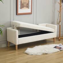 Velvet Storage Bench With Arms - Ideal For Living Room, Entryway And Bedroom - Ivory - 象牙 - 查看 6