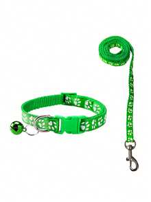 1 Set Of Dog Paw Print Collar With Bells Set And Leash, Equipped With Adjustable Buckle, Fashionable And Collar, Suitable For Small Dogs And Cats, With Multiple Colors To Choose From - Multicolor - View 16