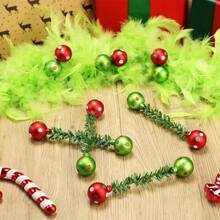 5pcs Christmas Painted Balls, Pine Pattern Decorative Ribbon, Electroplated Decorative Balls, Matte & Glossy Wavy Balls, 15CM Christmas Party Supplies - Multicolor - View 5