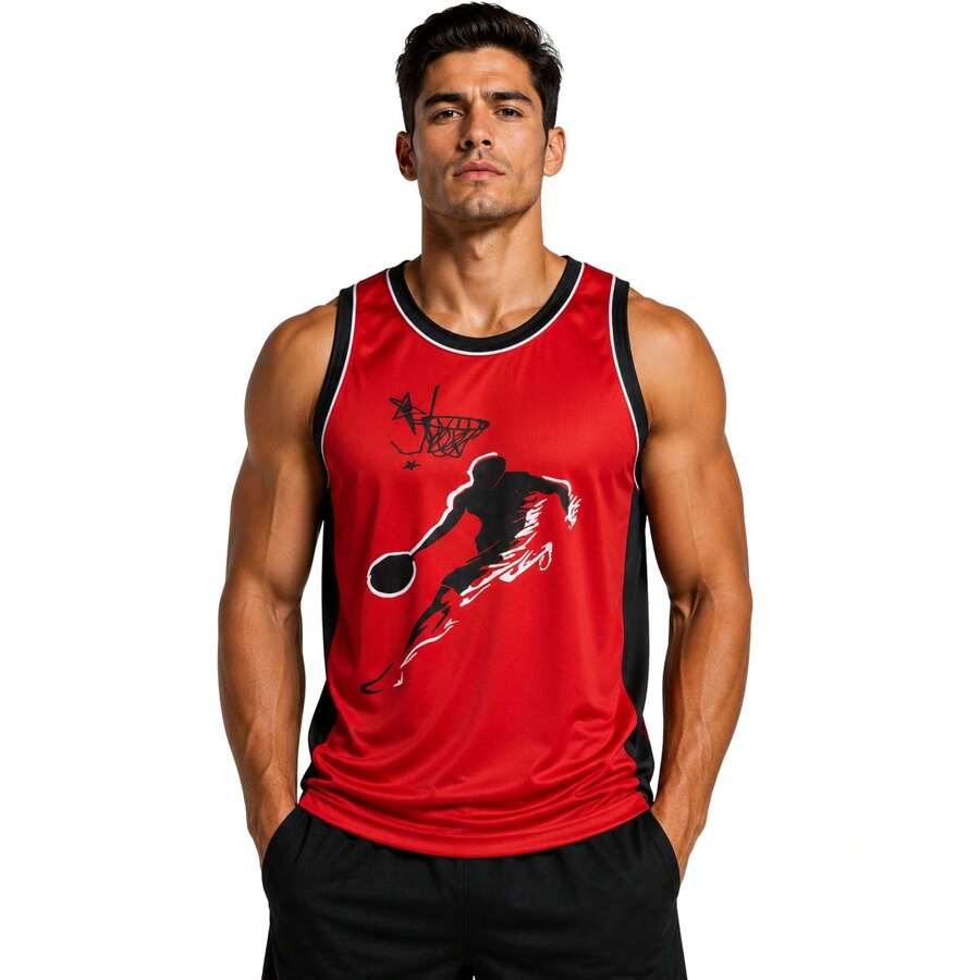 Men's Sports Tank Top For Sports Activities, Gym And Casual Use - 紅色籃球 - 查看 1