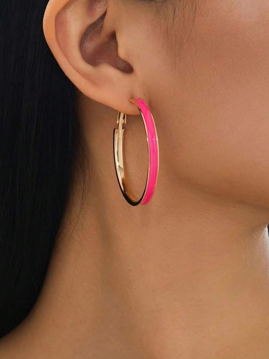 1 Pair Elegant Fashion Geometric Enamel Earrings Suitable For Women's Daily Wear - Hoop Earrings - View 1