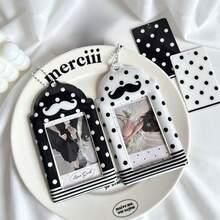 Polka Dot Mustache Card Holder 3inch Fan Photo Card Protector, Campus Card And Meal Card Storage Case With Pendant - View 2