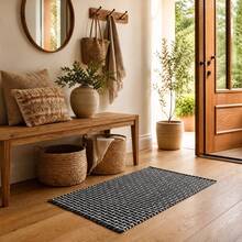 KIWI MOBLEKIT | Cotton Rug 60x90 Cm Black With Geometric Design, Living Room And Bedroom Rug, Soft 100% Cotton Fabric, OEKO-TEX Standard 100 Certified, Nordic Style - Black Op2 - View 5