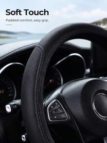 1 PU Leather 3D Comfortable Non-Slip Textured Car Steering Wheel Cover, Unlined, Stylish Car Interior Accessory, Suitable For Sedans, SUVs, And Trucks; Ideal For Daily Driving, Summer Heat Protection, And All-Season Interior Decoration - A - View 6