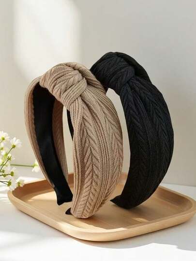 2pcs/1pc Women's Fashion Premium Striped Knitted Headband