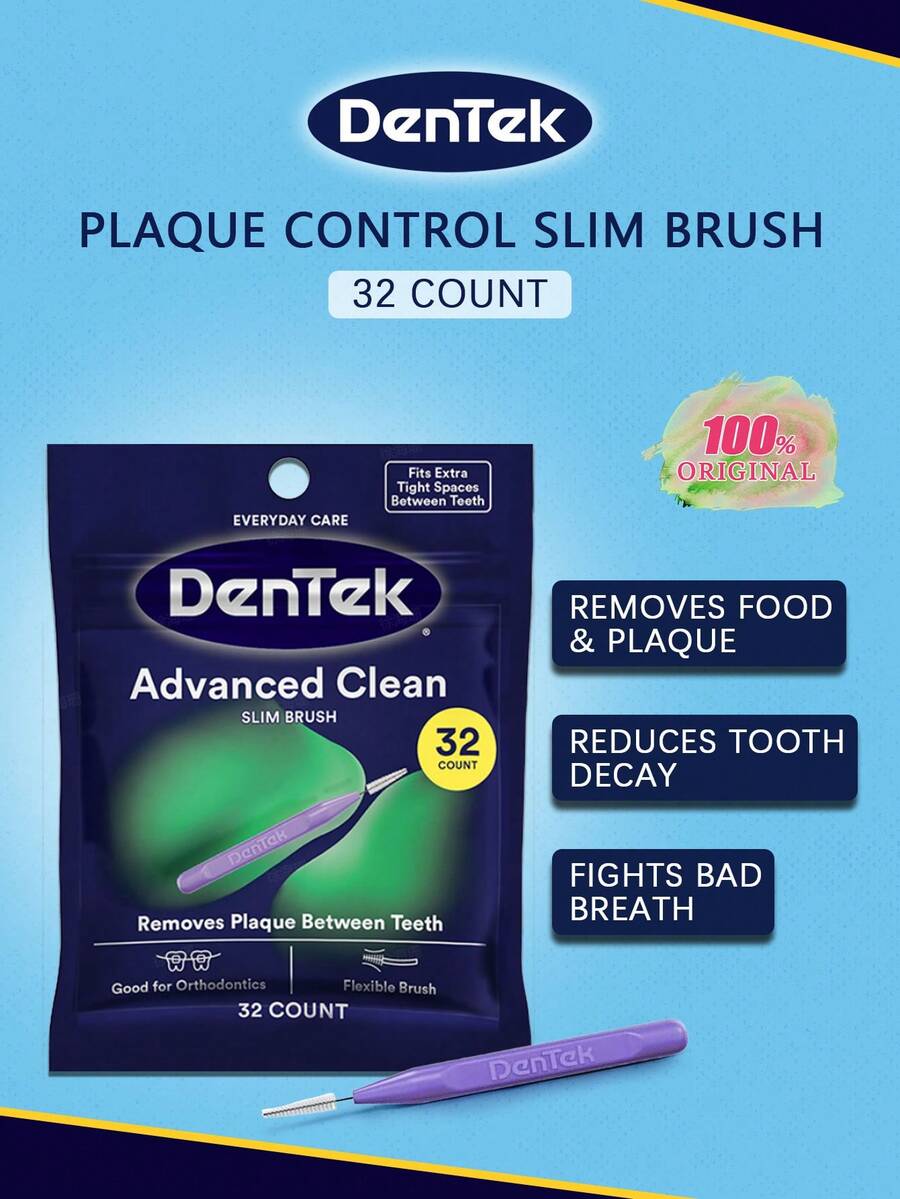 Dentek Advanced Clean SLIM BRUSH 32支裝，細毛刷頭，可深入狹窄空間，去除牙垢，溫和高效，防滑手柄，適合便攜使用